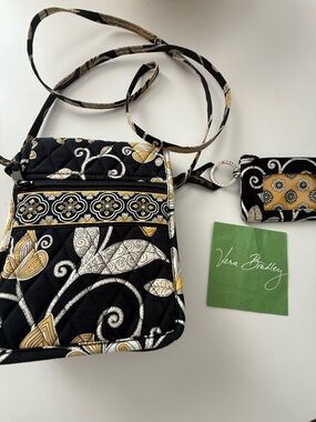 Vera Bradley Black, Yellow & Cream Quilted Crossbody with ID Wallet